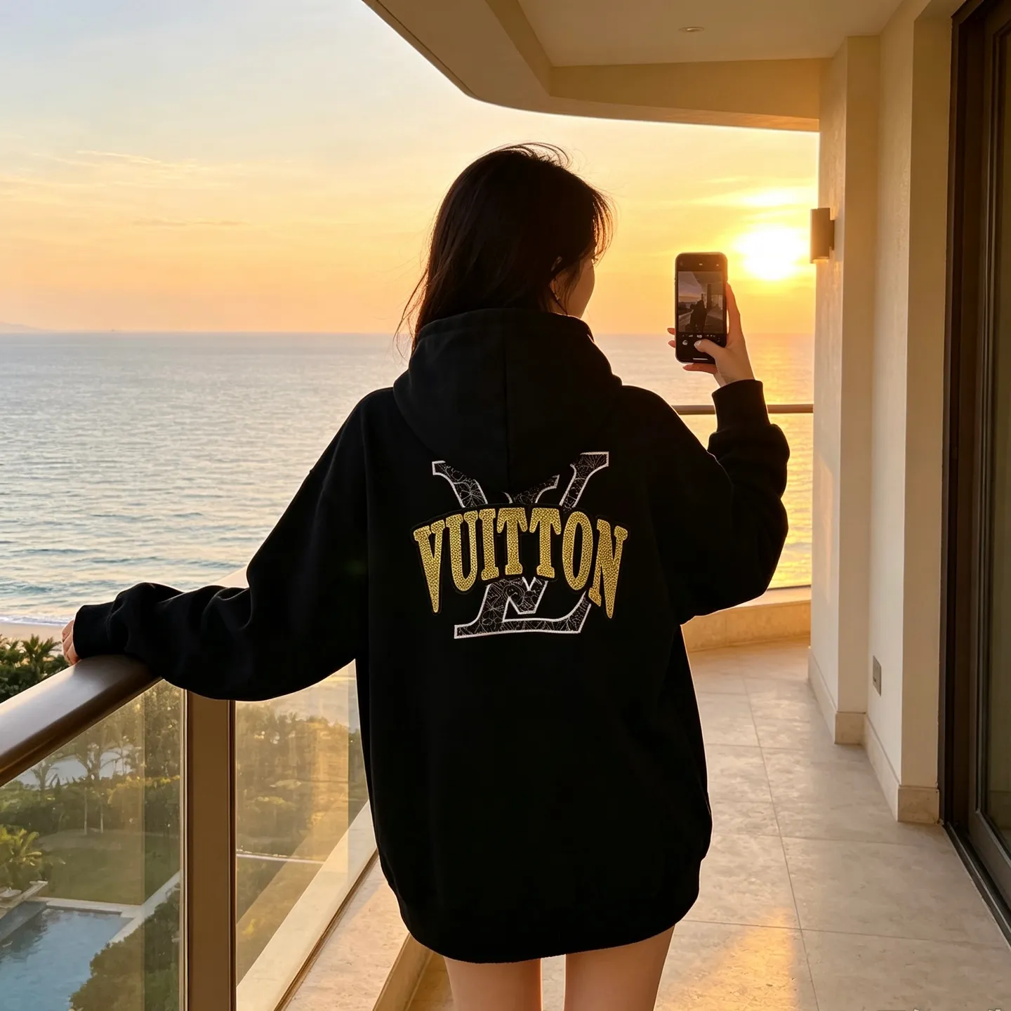 Louis Vuitton/Louis Vuitton Tatami Embroidered Logo Hooded Sweatshirt